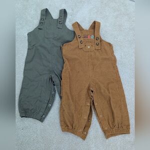Bundle Of 2 Carter's Overalls - Brown Corduroy & Olive Utility Styles - 9 M